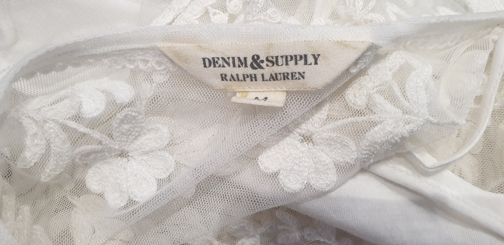 RALPH LAUREN DENIM & SUPPLY White Sheer Embroidered Short Sleeve Mini Dress M