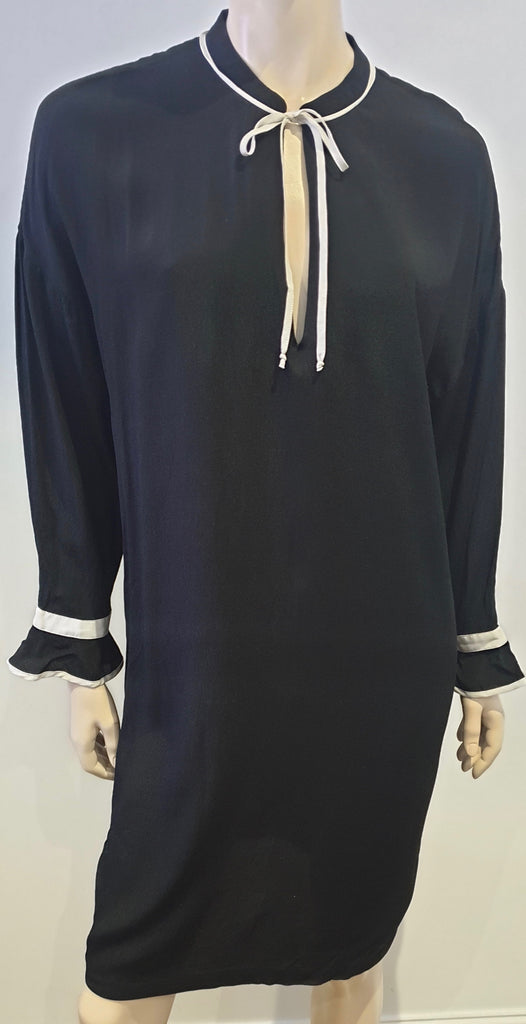 CUSTOMMADE Black Round Tie Neckline Long Sleeve Formal Tunic Dress 40 UK12