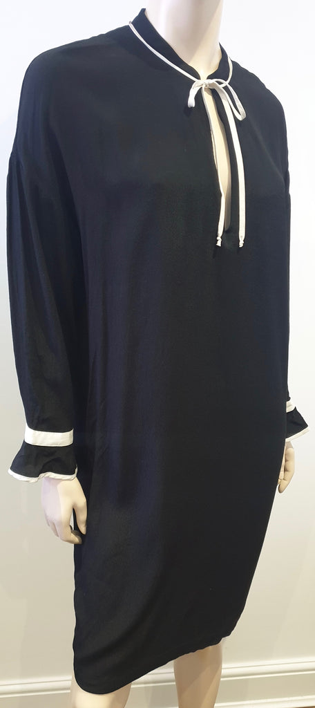 CUSTOMMADE Black Round Tie Neckline Long Sleeve Formal Tunic Dress 40 UK12