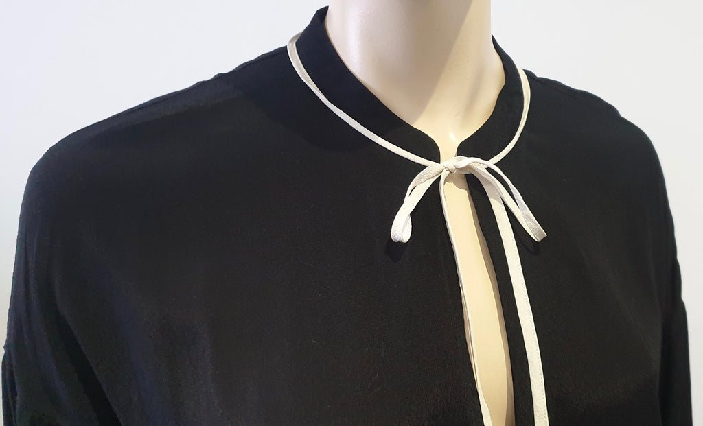 CUSTOMMADE Black Round Tie Neckline Long Sleeve Formal Tunic Dress 40 UK12