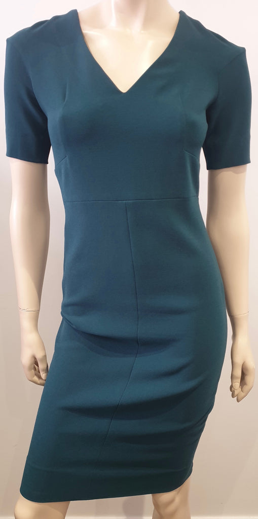 DVF DIANE VON FURSTENBERG Emerald Green V Neck Short Sleeve Pencil Dress UK6