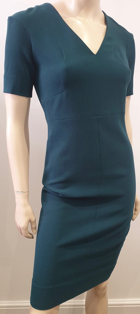DVF DIANE VON FURSTENBERG Emerald Green V Neck Short Sleeve Pencil Dress UK6