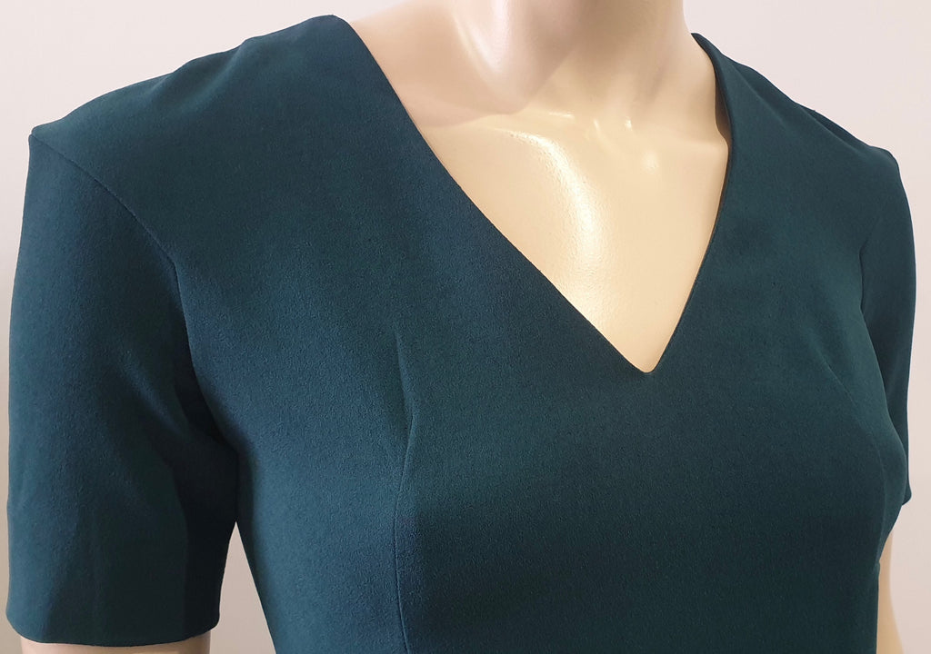 DVF DIANE VON FURSTENBERG Emerald Green V Neck Short Sleeve Pencil Dress UK6