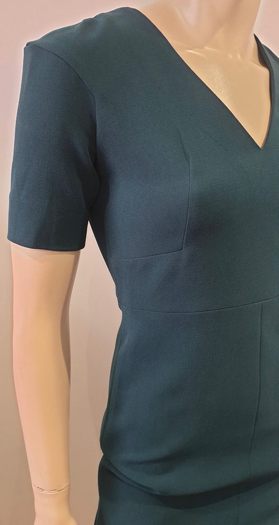 DVF DIANE VON FURSTENBERG Emerald Green V Neck Short Sleeve Pencil Dress UK6
