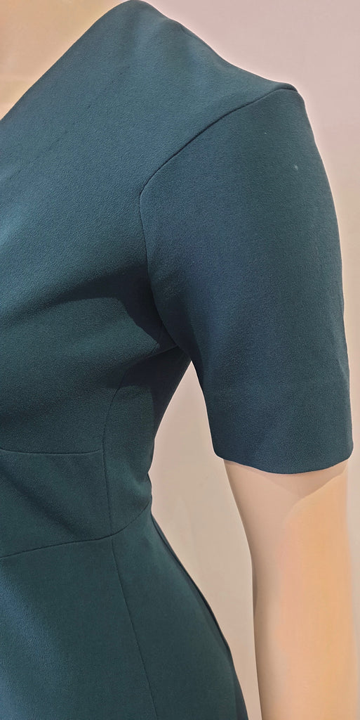 DVF DIANE VON FURSTENBERG Emerald Green V Neck Short Sleeve Pencil Dress UK6