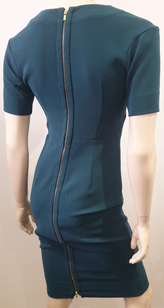 DVF DIANE VON FURSTENBERG Emerald Green V Neck Short Sleeve Pencil Dress UK6