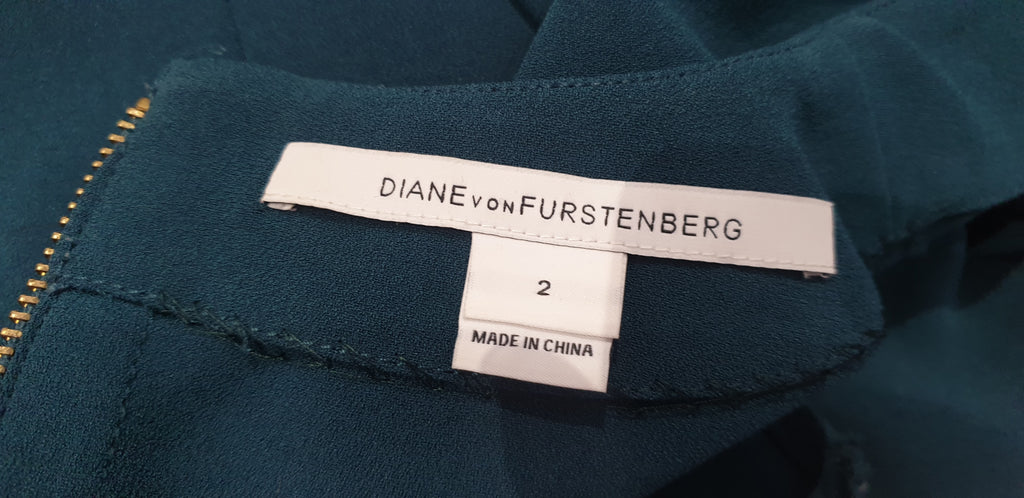 DVF DIANE VON FURSTENBERG Emerald Green V Neck Short Sleeve Pencil Dress UK6