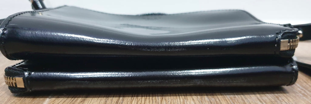 REISS Black Leather Shine ARNOTT Double Pouch Zipper Cross Body Shoulder Bag