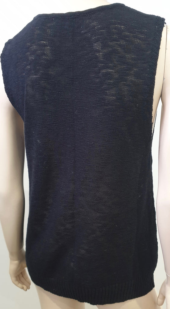 ROI Black Cotton Blend Semi Sheer Knitwear Sleeveless Vest Tank Sweater Top L