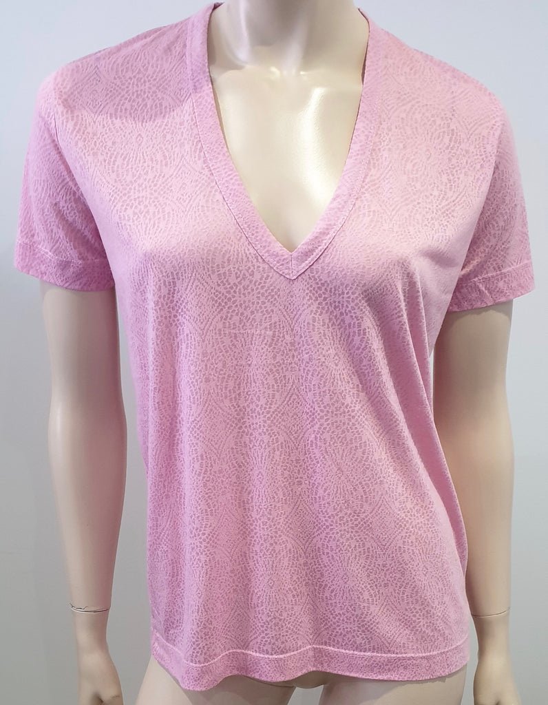 ZADIG & VOLTAIRE Pink WASSA BURN Geometric Pattern Short Sleeve T-Shirt Tee Top