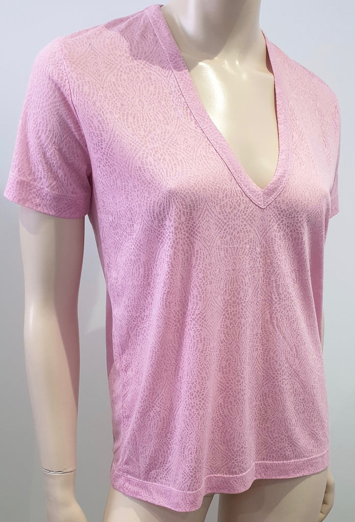 ZADIG & VOLTAIRE Pink WASSA BURN Geometric Pattern Short Sleeve T-Shirt Tee Top