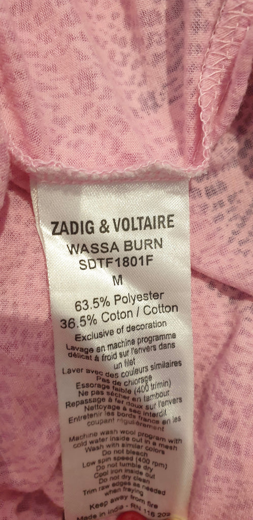 ZADIG & VOLTAIRE Pink WASSA BURN Geometric Pattern Short Sleeve T-Shirt Tee Top