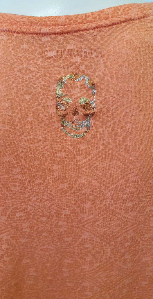 ZADIG & VOLTAIRE Orange MARGOT BURN Geometric Short Sleeve T-Shirt Tee Top M