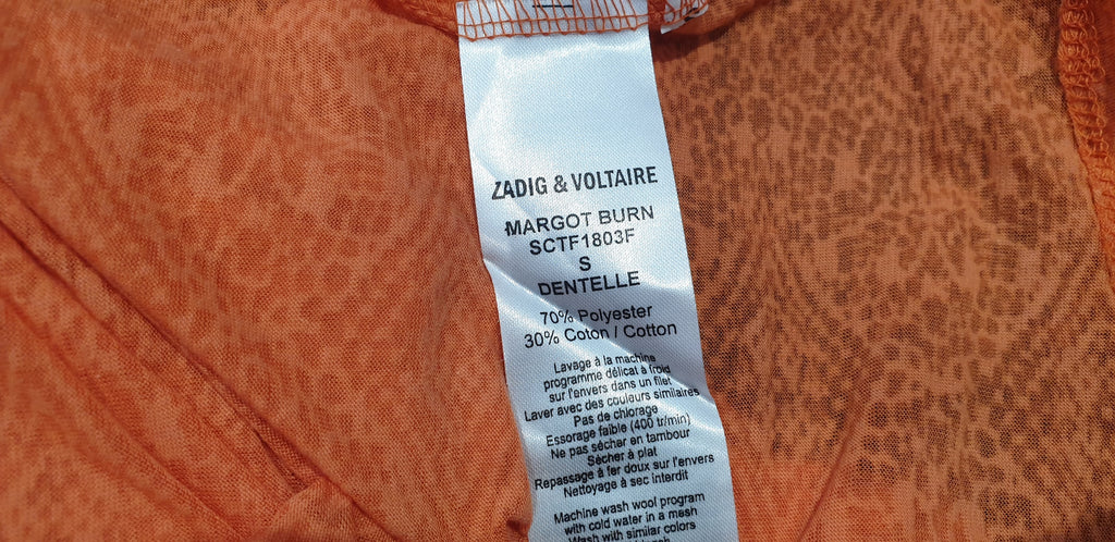 ZADIG & VOLTAIRE Orange MARGOT BURN Geometric Short Sleeve T-Shirt Tee Top M