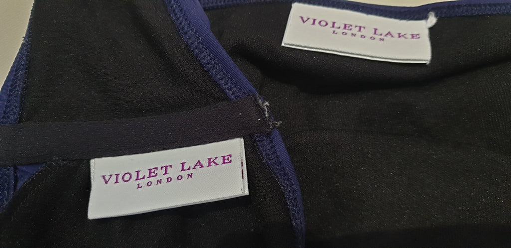 VIOLET LAKE Navy Blue 2PC Bandeau Bikini Top & Tie Side Briefs Swimwear Bikini S