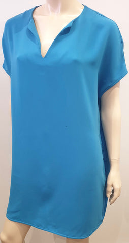 SALONI Multi Colour Silk Blue Glitter Waist 3/4 Sleeve Pleated Skirt Lined Dress