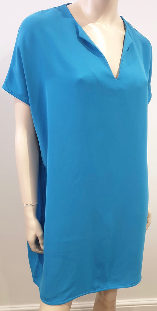 DIANE VON FURSTENBERG Royal Blue KORA V Neck Short Sleeve Tunic Smock Dress