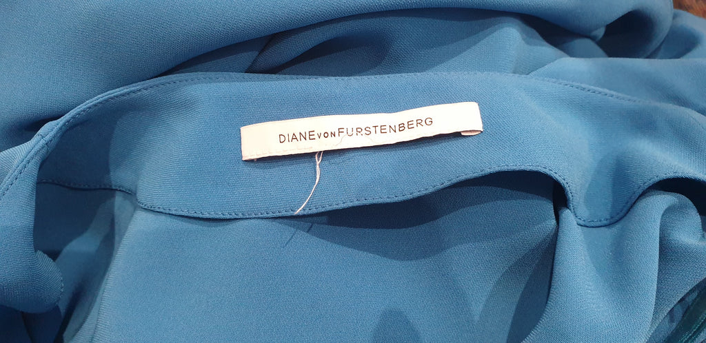 DIANE VON FURSTENBERG Royal Blue KORA V Neck Short Sleeve Tunic Smock Dress