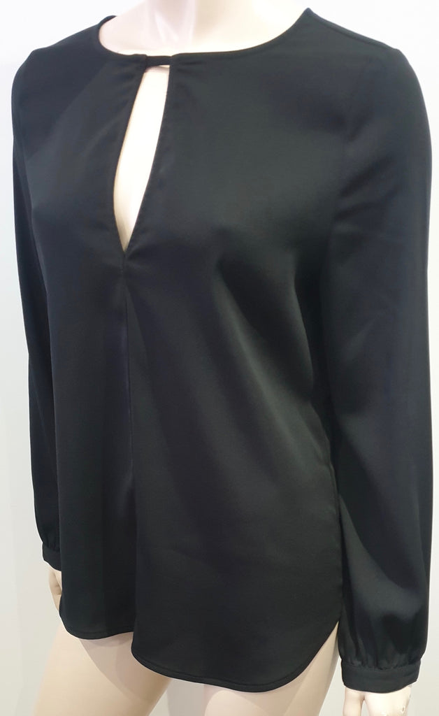 BLAQUE LABEL Womens Black Round Keyhole Neckline Long Sleeve Formal Blouse Top M