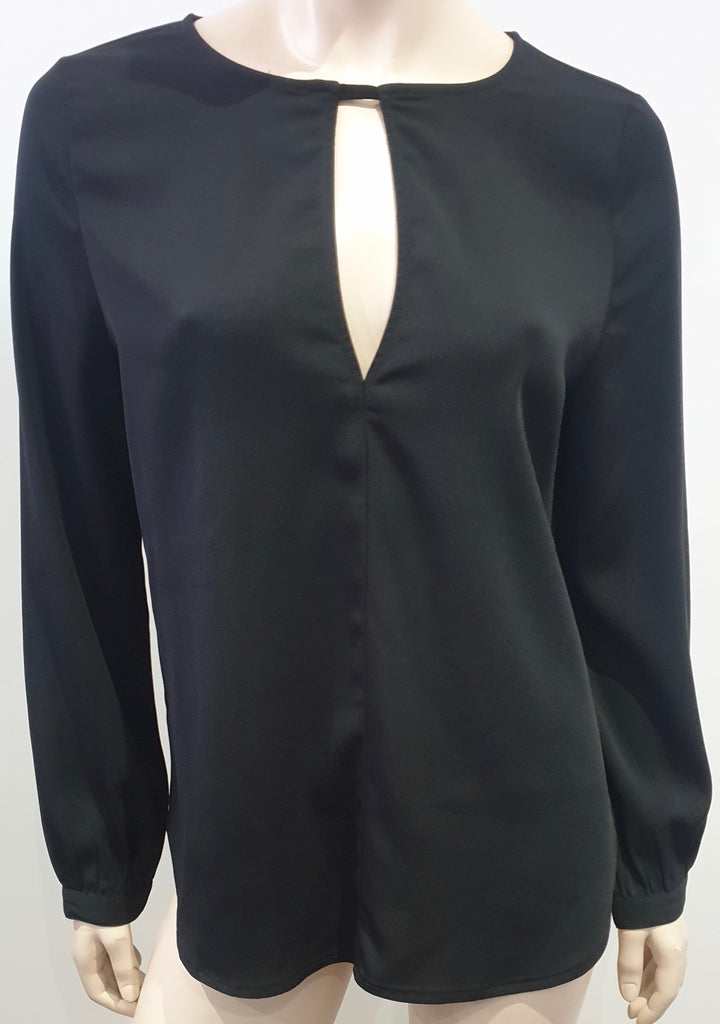 BLAQUE LABEL Womens Black Round Keyhole Neckline Long Sleeve Formal Blouse Top M
