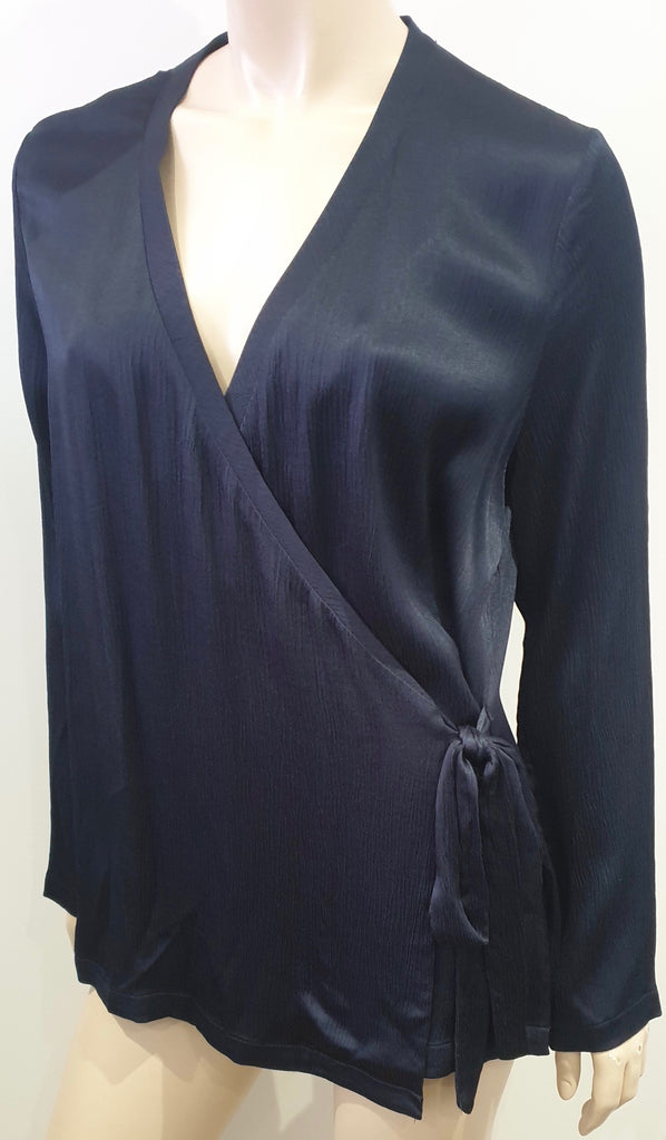 SAMSOE & SAMSOE Sapphire Blue V Neck Pleat Fabric Tie Waist Blouse Top S BNWT
