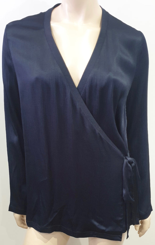 SAMSOE & SAMSOE Sapphire Blue V Neck Pleat Fabric Tie Waist Blouse Top S BNWT