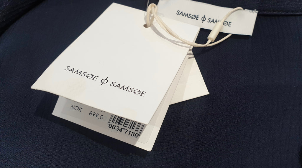 SAMSOE & SAMSOE Sapphire Blue V Neck Pleat Fabric Tie Waist Blouse Top S BNWT