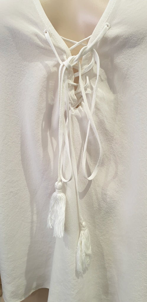 ELIZABETH AND JAMES Winter White Cream Silk Lace Up Front Blouse Shirt Top M