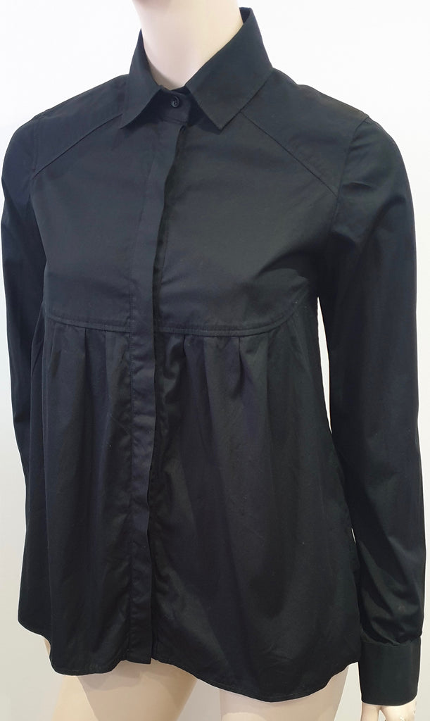 GIVENCHY PARIS Black 100% Cotton Pleated Long Sleeve Blouse Shirt Top 38 UK10