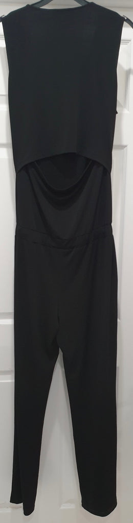 BARNEYS NEW YORK Black Draped Neck Sleeveless Tapered Leg Formal Jumpsuit M