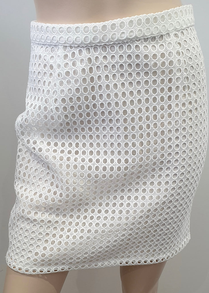 MONKI Women's White Lace Embroidery Lined Summer Pencil Skirt 38 UK10 BNWT