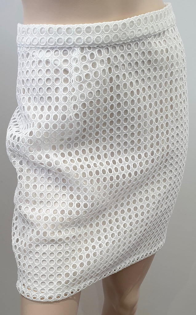 MONKI Women's White Lace Embroidery Lined Summer Pencil Skirt 38 UK10 BNWT