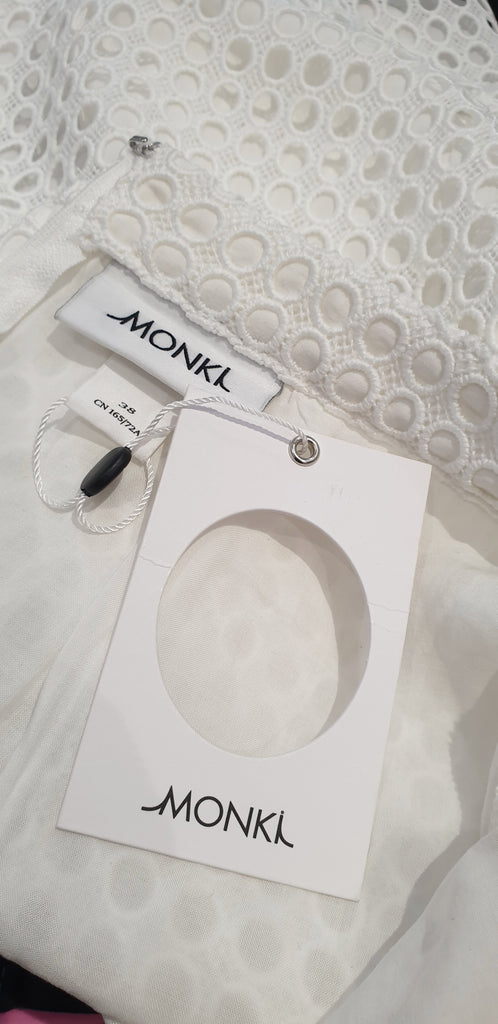 MONKI Women's White Lace Embroidery Lined Summer Pencil Skirt 38 UK10 BNWT