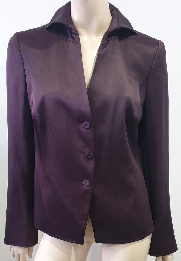 AKRIS Women's Damson Purple Silk Single Breasted Lined Blazer Jacket US10 UK14
