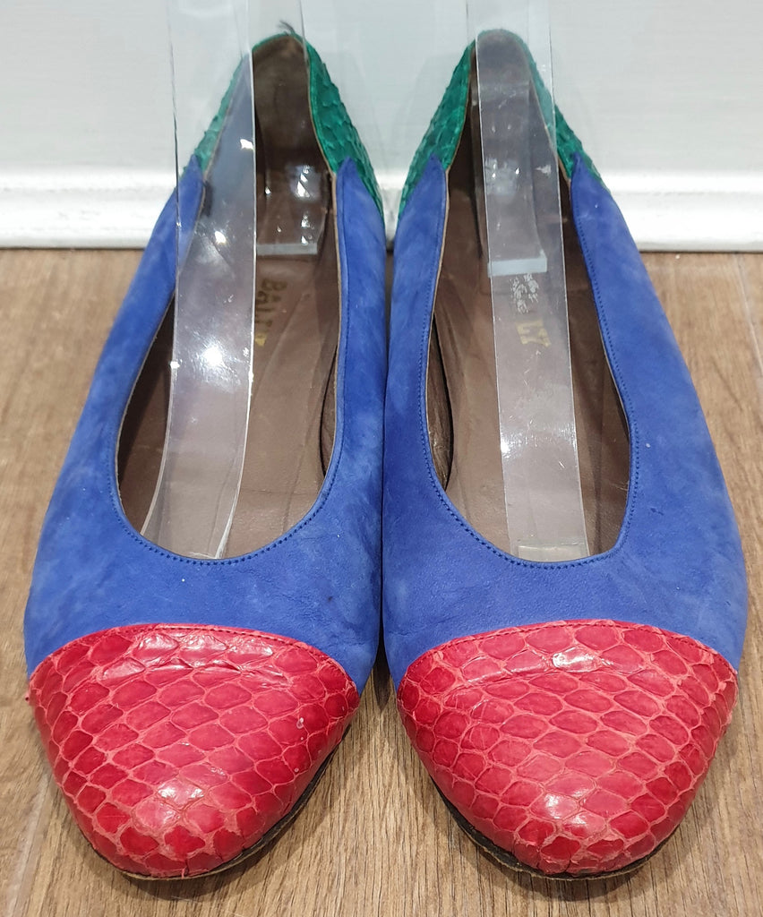 BALLY Women's Blue Red Green Suede & Leather Flat Ballerina Pumps Shoes UK7.5
