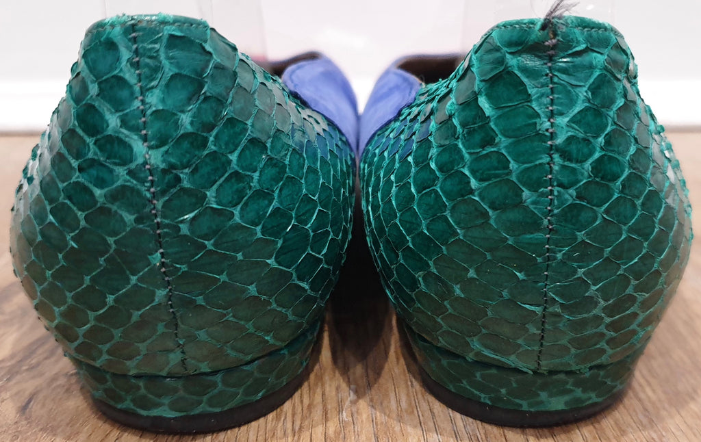 BALLY Women's Blue Red Green Suede & Leather Flat Ballerina Pumps Shoes UK7.5