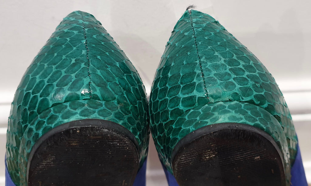 BALLY Women's Blue Red Green Suede & Leather Flat Ballerina Pumps Shoes UK7.5