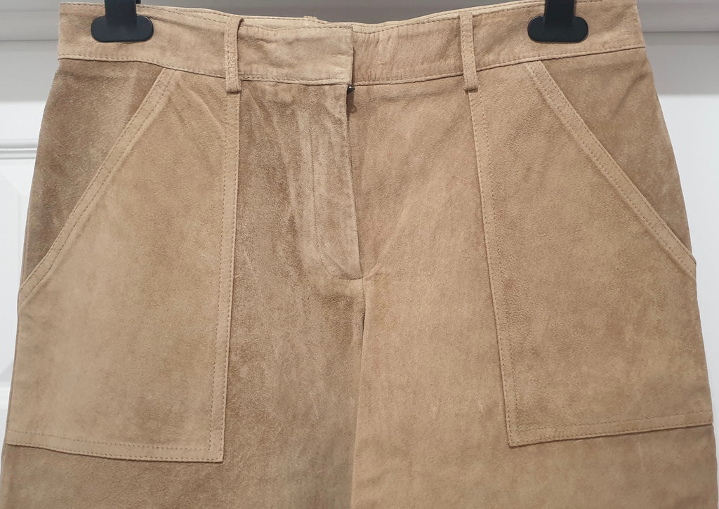 THEORY Women's Sand Suede Leather GERA Wide Leg Culottes Shorts 6 UK10 BNWT