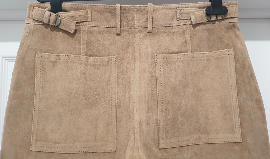 THEORY Women's Sand Suede Leather GERA Wide Leg Culottes Shorts 6 UK10 BNWT
