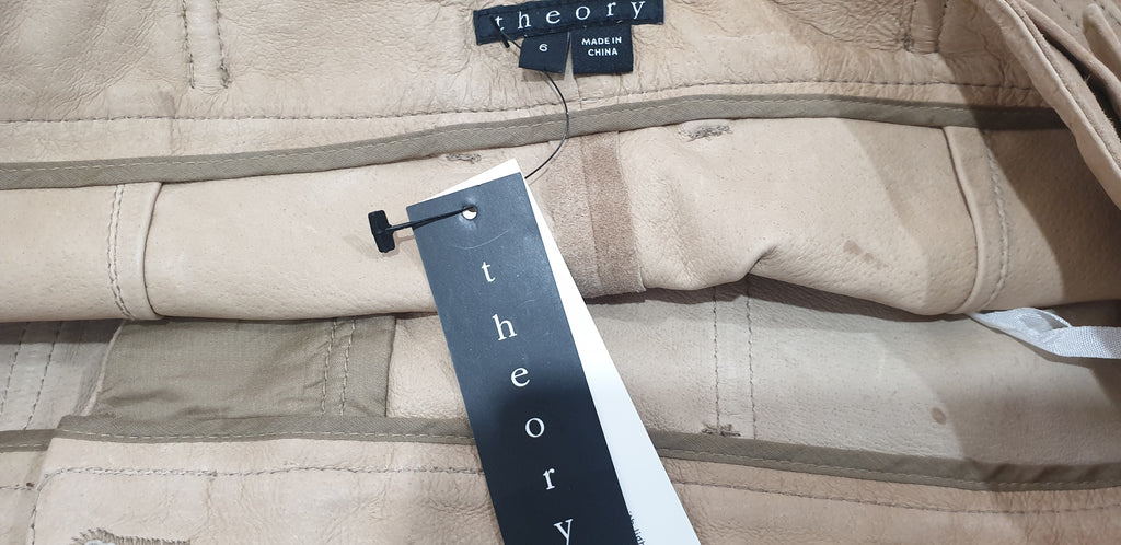 THEORY Women's Sand Suede Leather GERA Wide Leg Culottes Shorts 6 UK10 BNWT