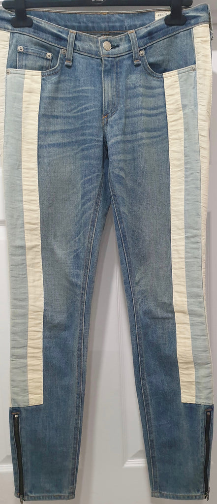 RAG & BONE Pale Blue Cotton Blend Stripe Slim Fit Jeans Trousers Pants Sz:27