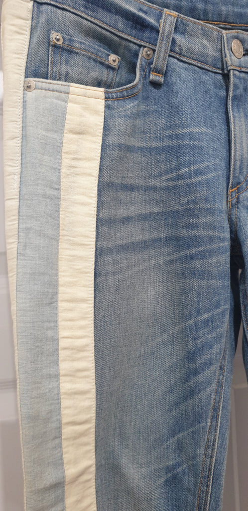RAG & BONE Pale Blue Cotton Blend Stripe Slim Fit Jeans Trousers Pants Sz:27