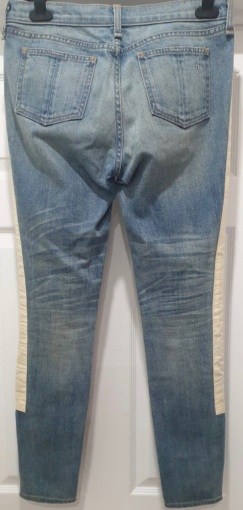 RAG & BONE Pale Blue Cotton Blend Stripe Slim Fit Jeans Trousers Pants Sz:27