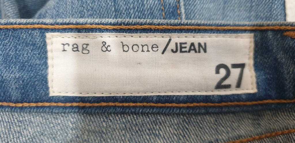 RAG & BONE Pale Blue Cotton Blend Stripe Slim Fit Jeans Trousers Pants Sz:27