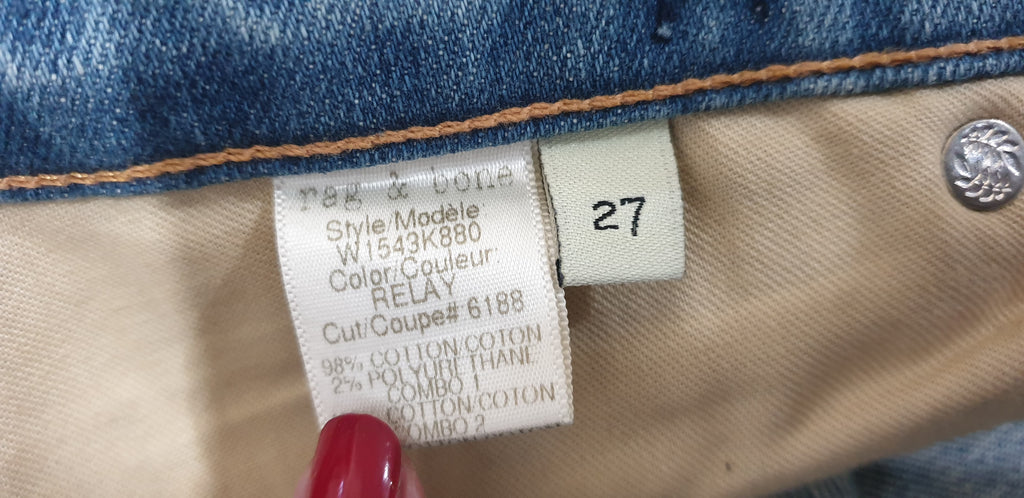 RAG & BONE Pale Blue Cotton Blend Stripe Slim Fit Jeans Trousers Pants Sz:27