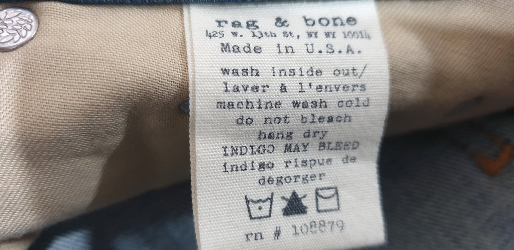 RAG & BONE Pale Blue Cotton Blend Stripe Slim Fit Jeans Trousers Pants Sz:27