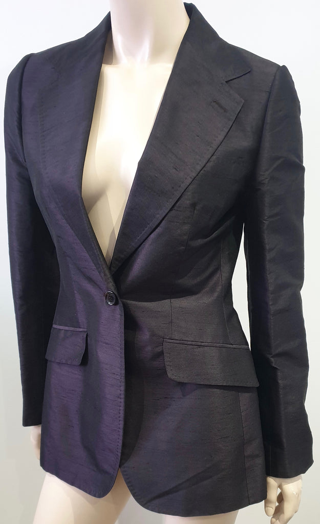 DOLCE & GABBANA Midnight Blue Black Silk Lined Evening Blazer Jacket 42 UK10