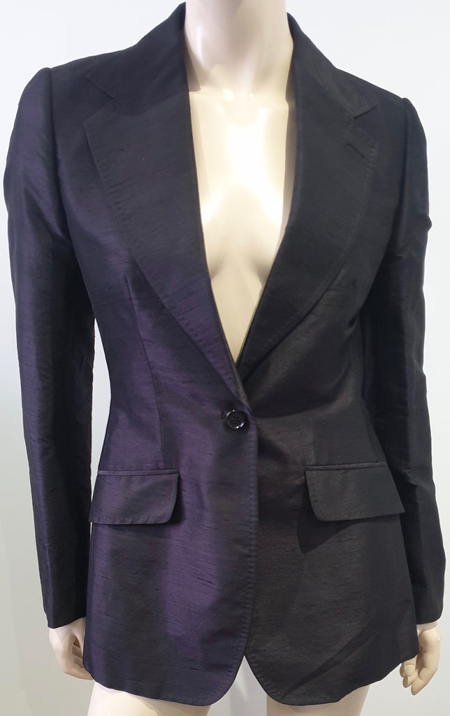 DOLCE & GABBANA Midnight Blue Black Silk Lined Evening Blazer Jacket 42 UK10
