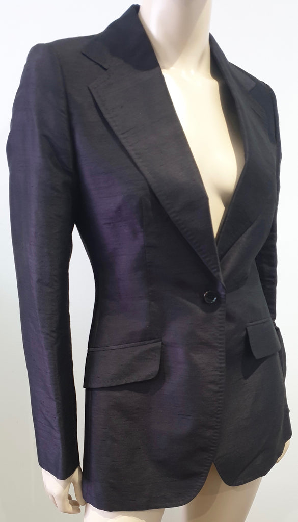 DOLCE & GABBANA Midnight Blue Black Silk Lined Evening Blazer Jacket 42 UK10