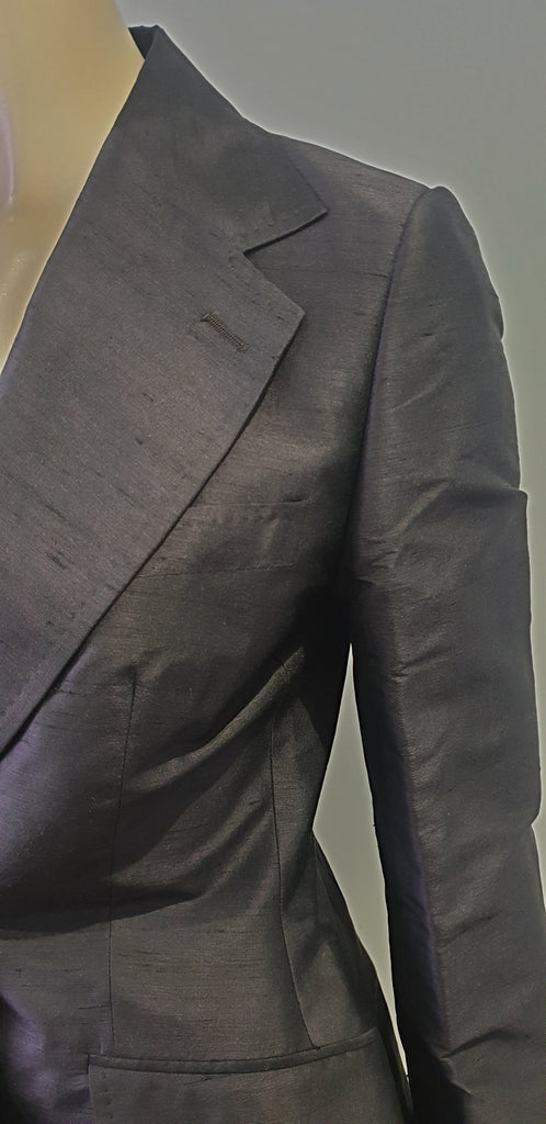 DOLCE & GABBANA Midnight Blue Black Silk Lined Evening Blazer Jacket 42 UK10